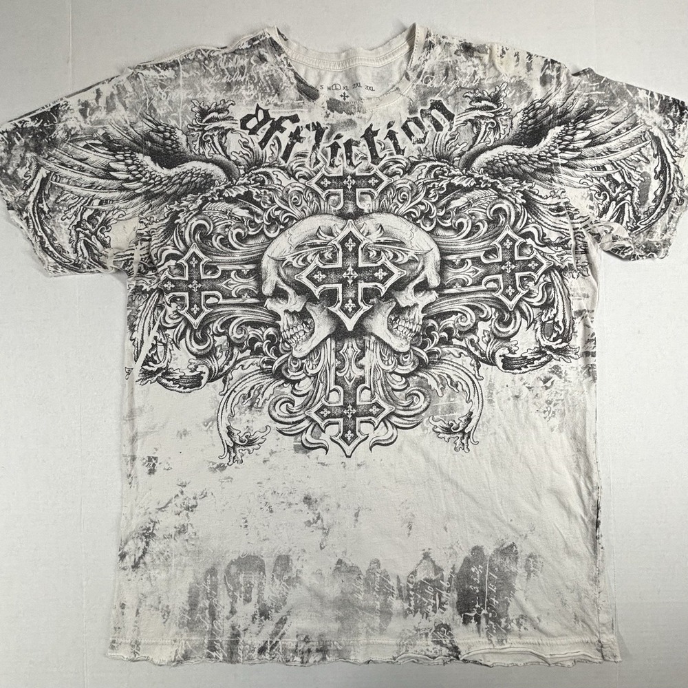Affliction Fleur Cyber Y2K Wings Shirt Large Grunge Mallgoth MMA‎ Fedor Barnett - Picture 7 of 7